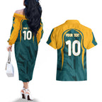 Personalized Wallabies Rugby Couples Matching Off The Shoulder Long Sleeve Dress and Hawaiian Shirt Australian Wallaby Kangaroo Team Graphic