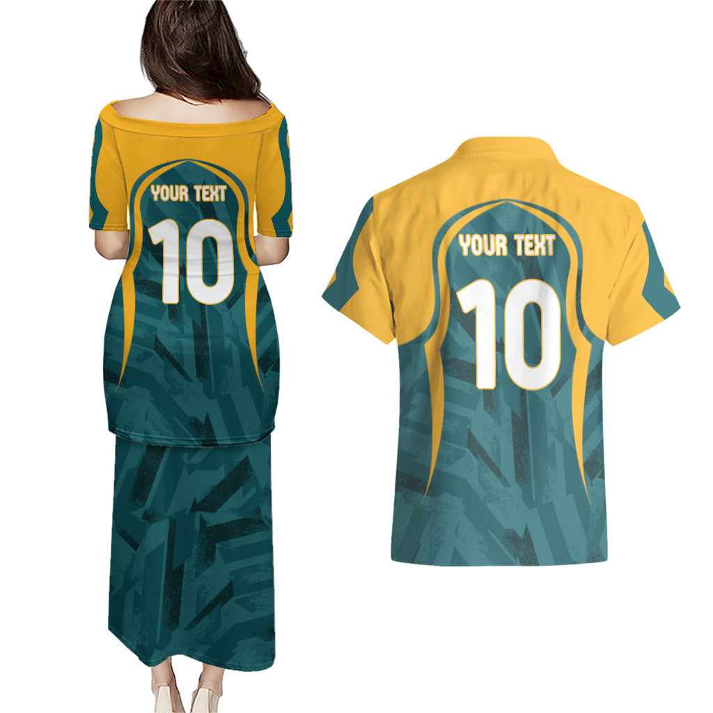Personalized Wallabies Rugby Couples Matching Puletasi and Hawaiian Shirt Australian Wallaby Kangaroo Team Graphic