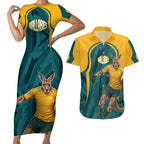 Personalized Wallabies Rugby Couples Matching Short Sleeve Bodycon Dress and Hawaiian Shirt Australian Wallaby Kangaroo Team Graphic