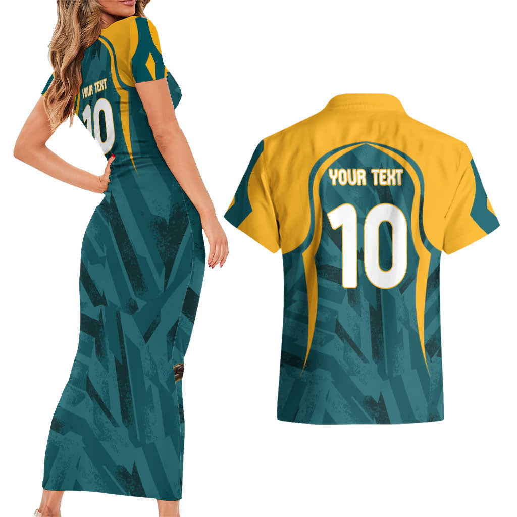 Personalized Wallabies Rugby Couples Matching Short Sleeve Bodycon Dress and Hawaiian Shirt Australian Wallaby Kangaroo Team Graphic