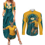 Personalized Wallabies Rugby Couples Matching Summer Maxi Dress and Long Sleeve Button Shirt Australian Wallaby Kangaroo Team Graphic