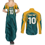 Personalized Wallabies Rugby Couples Matching Summer Maxi Dress and Long Sleeve Button Shirt Australian Wallaby Kangaroo Team Graphic