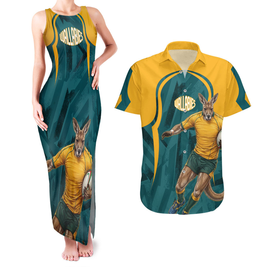 Personalized Wallabies Rugby Couples Matching Tank Maxi Dress and Hawaiian Shirt Australian Wallaby Kangaroo Team Graphic