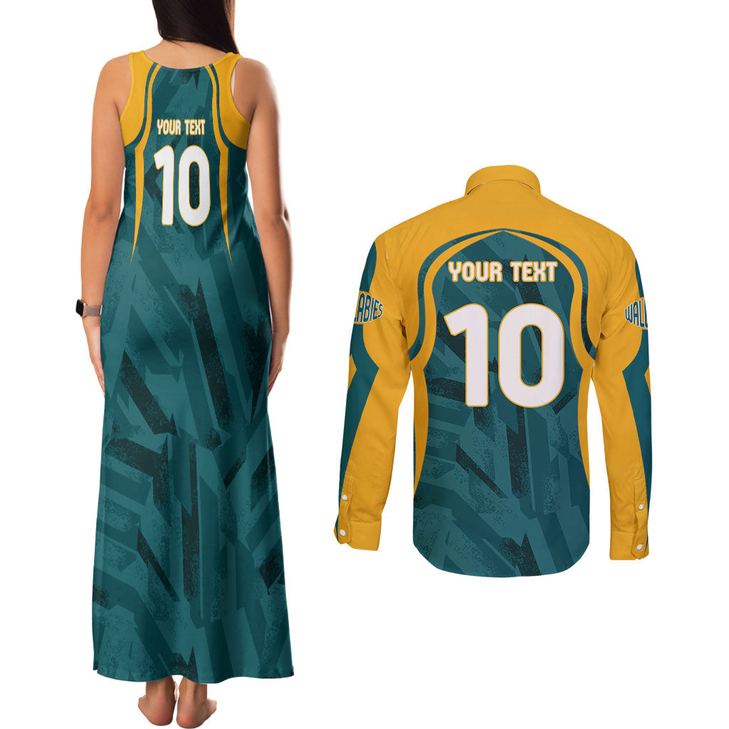 Personalized Wallabies Rugby Couples Matching Tank Maxi Dress and Long Sleeve Button Shirt Australian Wallaby Kangaroo Team Graphic