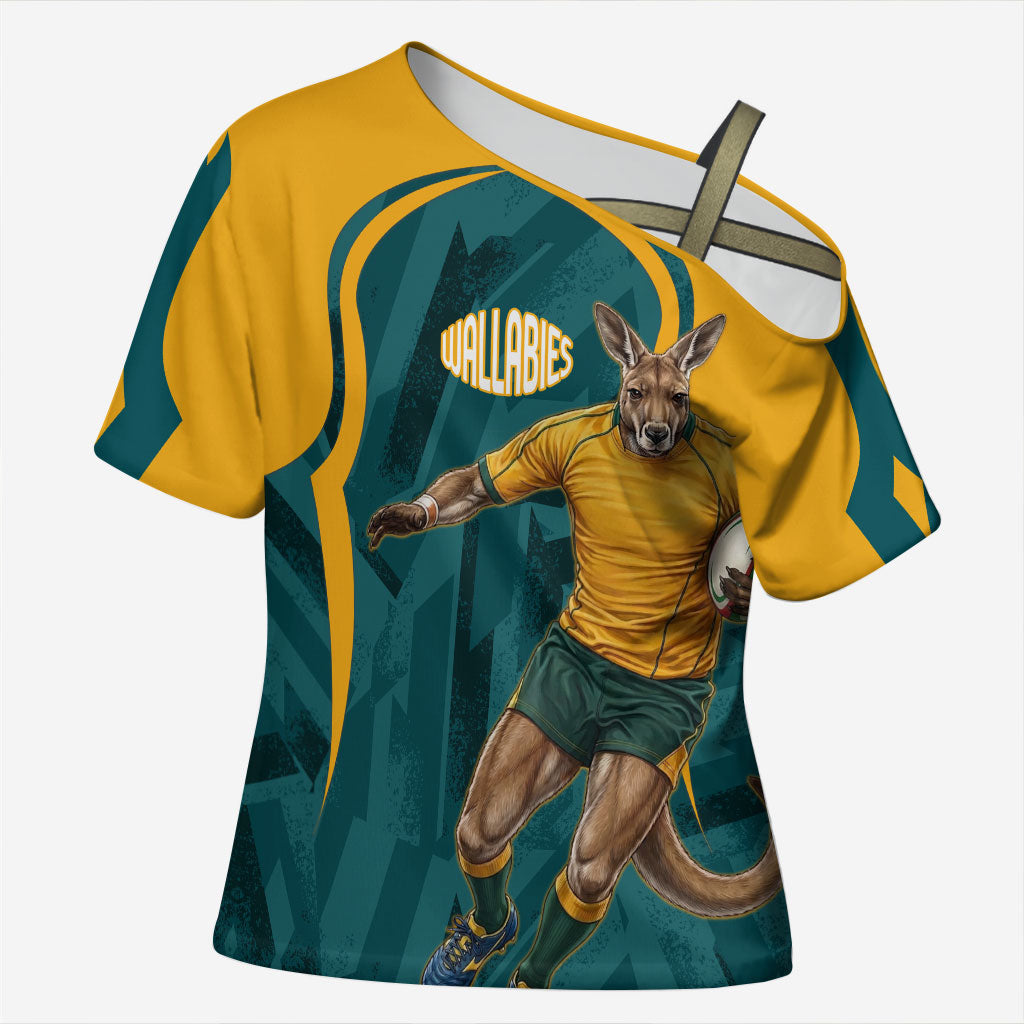 Personalized Wallabies Rugby Cross Shoulder Shirt Australian Wallaby Kangaroo Team Graphic