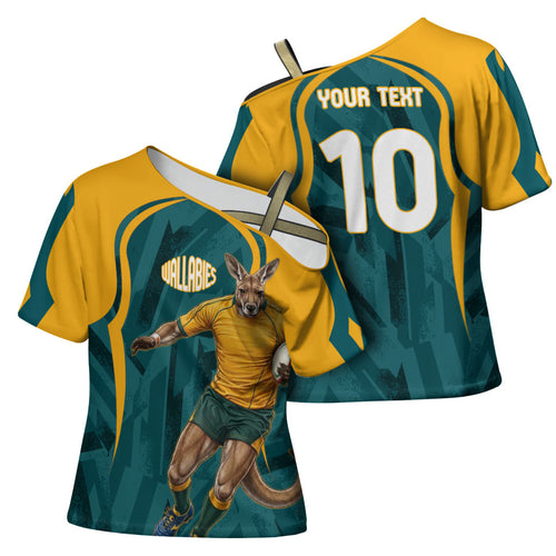 Personalized Wallabies Rugby Cross Shoulder Shirt Australian Wallaby Kangaroo Team Graphic