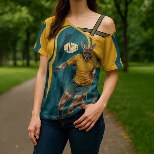 Personalized Wallabies Rugby Cross Shoulder Shirt Australian Wallaby Kangaroo Team Graphic