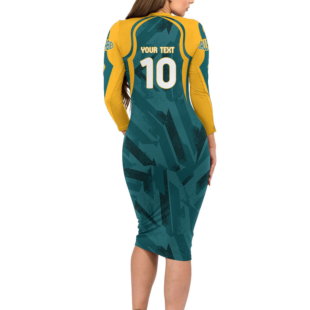 Personalized Wallabies Rugby Family Matching Long Sleeve Bodycon Dress and Hawaiian Shirt Australian Wallaby Kangaroo Team Graphic
