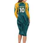 Personalized Wallabies Rugby Family Matching Long Sleeve Bodycon Dress and Hawaiian Shirt Australian Wallaby Kangaroo Team Graphic