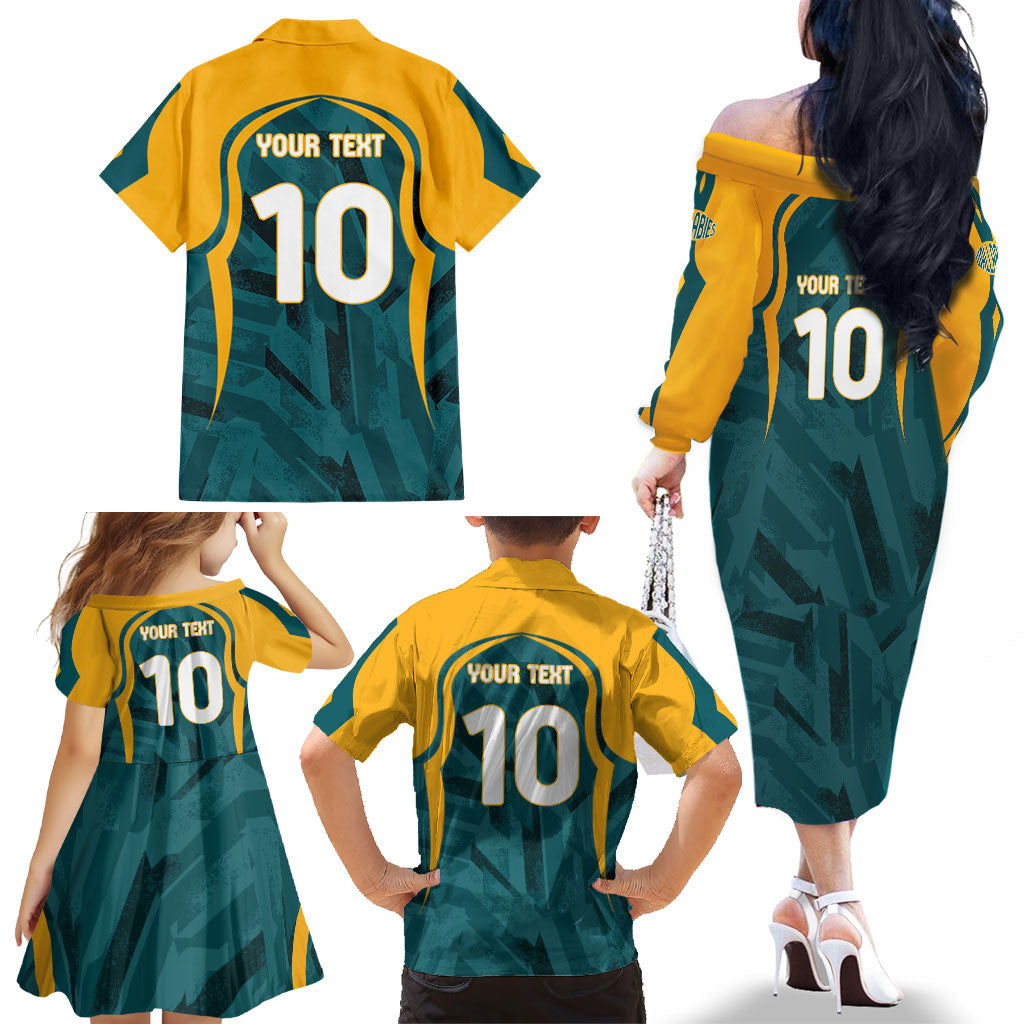 Personalized Wallabies Rugby Family Matching Off The Shoulder Long Sleeve Dress and Hawaiian Shirt Australian Wallaby Kangaroo Team Graphic