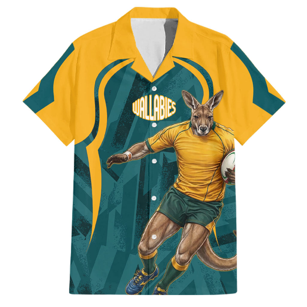 Personalized Wallabies Rugby Family Matching Off The Shoulder Long Sleeve Dress and Hawaiian Shirt Australian Wallaby Kangaroo Team Graphic