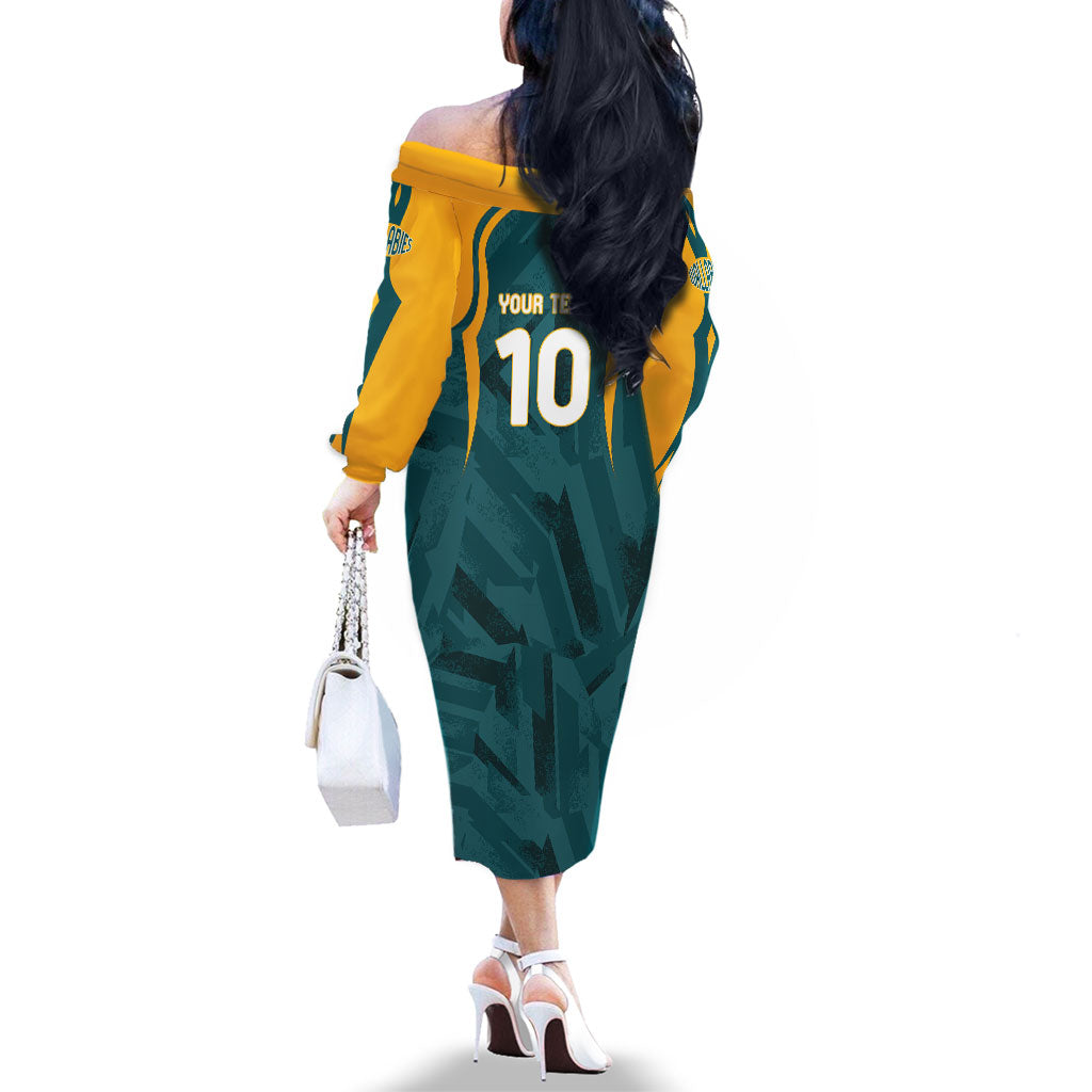 Personalized Wallabies Rugby Family Matching Off The Shoulder Long Sleeve Dress and Hawaiian Shirt Australian Wallaby Kangaroo Team Graphic