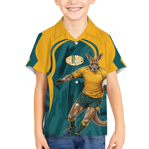 Personalized Wallabies Rugby Family Matching Off The Shoulder Long Sleeve Dress and Hawaiian Shirt Australian Wallaby Kangaroo Team Graphic