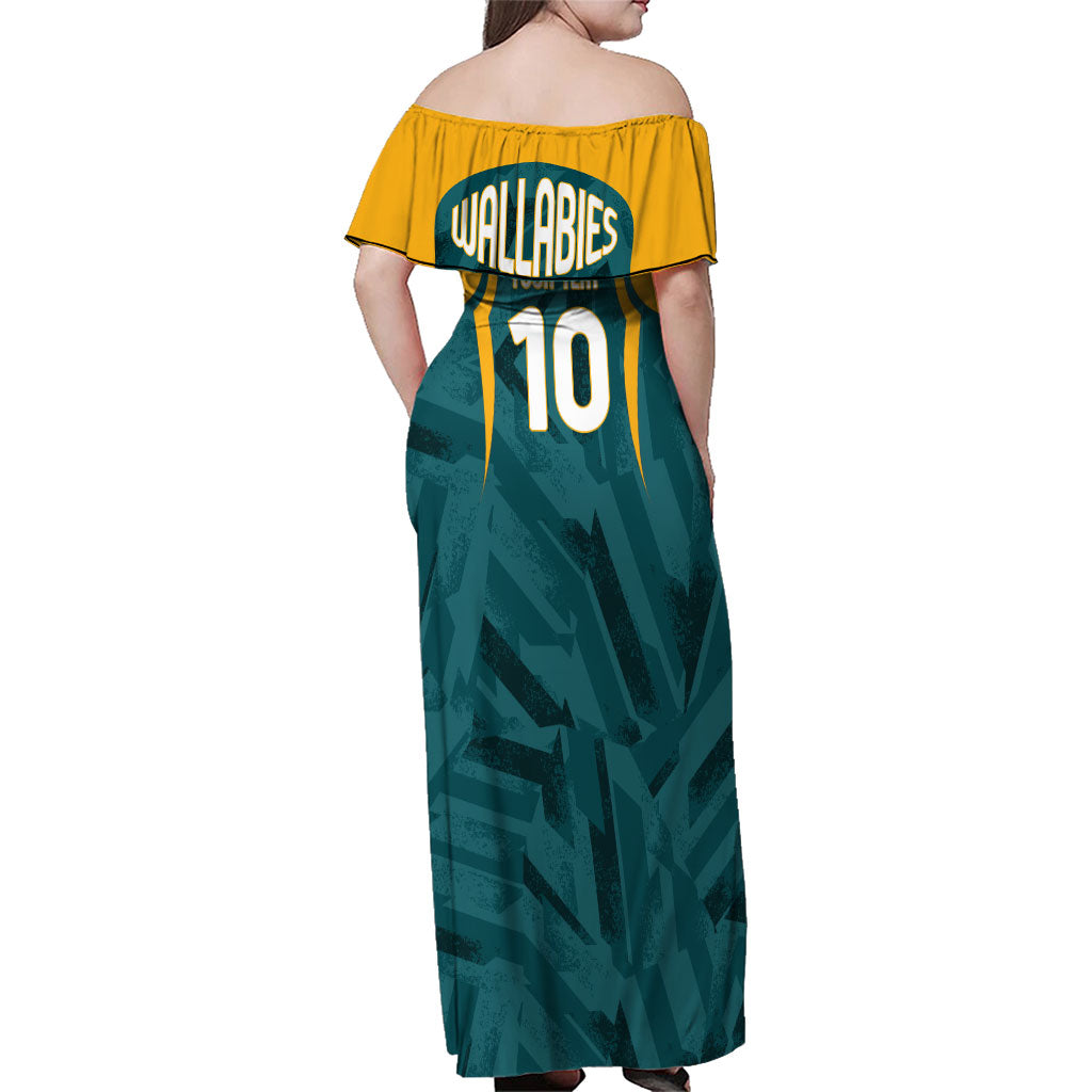 Personalized Wallabies Rugby Family Matching Off Shoulder Maxi Dress and Hawaiian Shirt Australian Wallaby Kangaroo Team Graphic