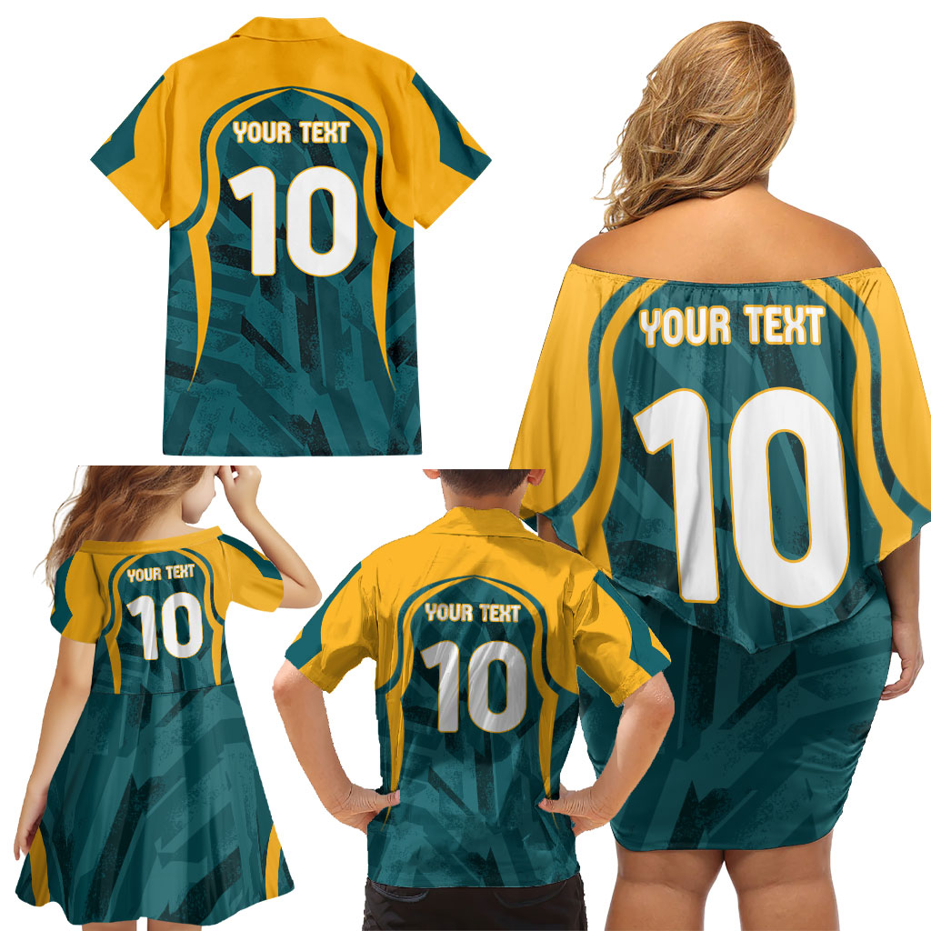 Personalized Wallabies Rugby Family Matching Off Shoulder Short Dress and Hawaiian Shirt Australian Wallaby Kangaroo Team Graphic