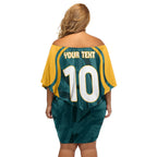 Personalized Wallabies Rugby Family Matching Off Shoulder Short Dress and Hawaiian Shirt Australian Wallaby Kangaroo Team Graphic