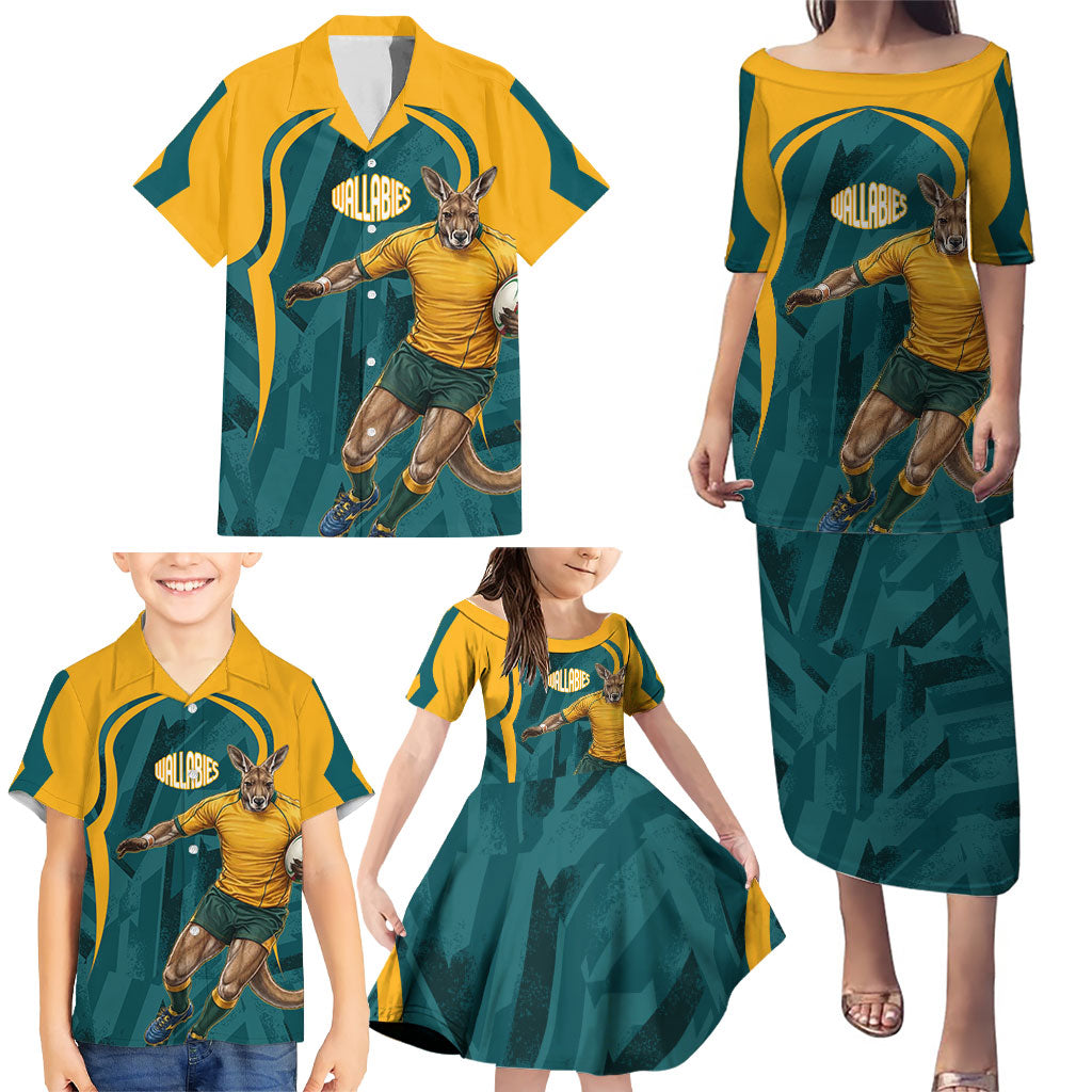 Personalized Wallabies Rugby Family Matching Puletasi and Hawaiian Shirt Australian Wallaby Kangaroo Team Graphic