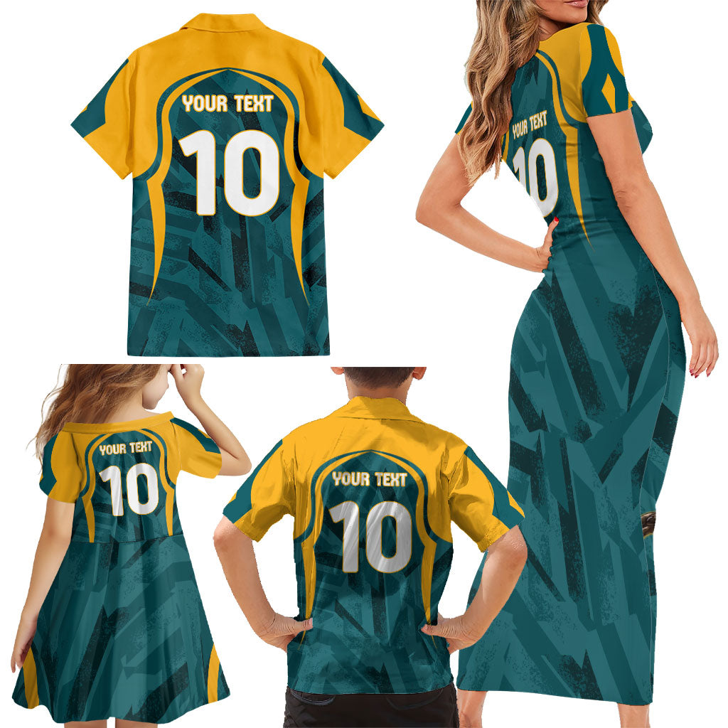 Personalized Wallabies Rugby Family Matching Short Sleeve Bodycon Dress and Hawaiian Shirt Australian Wallaby Kangaroo Team Graphic