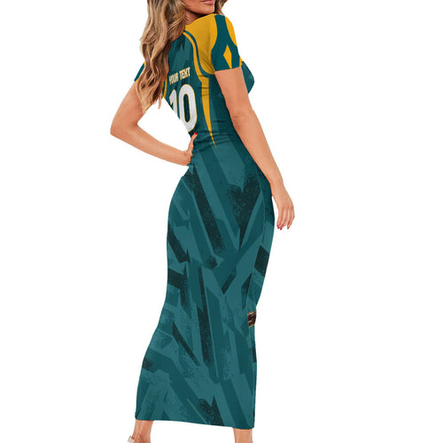 Personalized Wallabies Rugby Family Matching Short Sleeve Bodycon Dress and Hawaiian Shirt Australian Wallaby Kangaroo Team Graphic