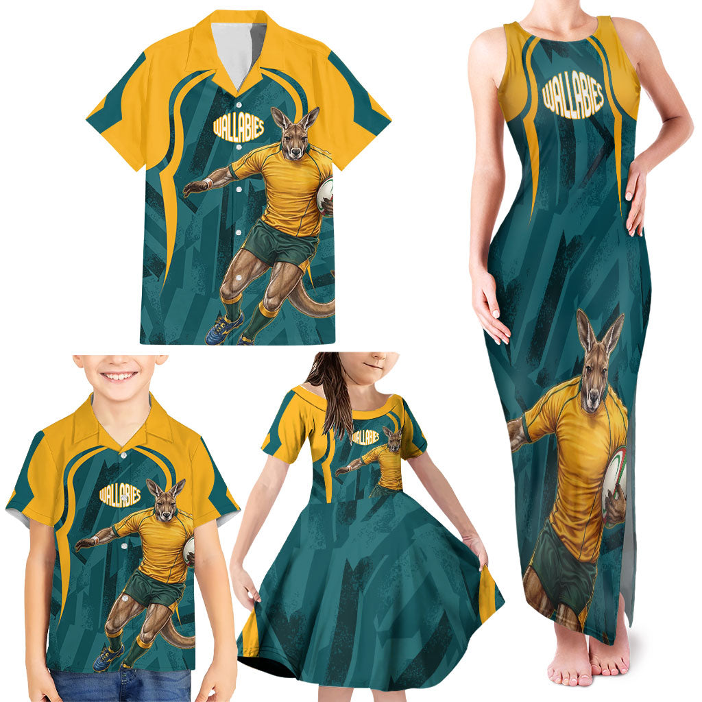 Personalized Wallabies Rugby Family Matching Tank Maxi Dress and Hawaiian Shirt Australian Wallaby Kangaroo Team Graphic