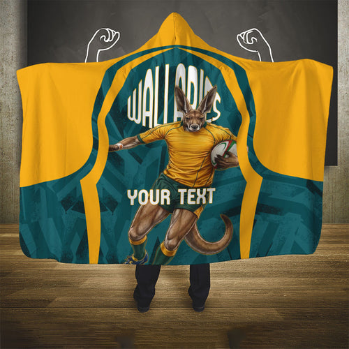 Personalized Wallabies Rugby Hooded Blanket Australian Wallaby Kangaroo Team Graphic