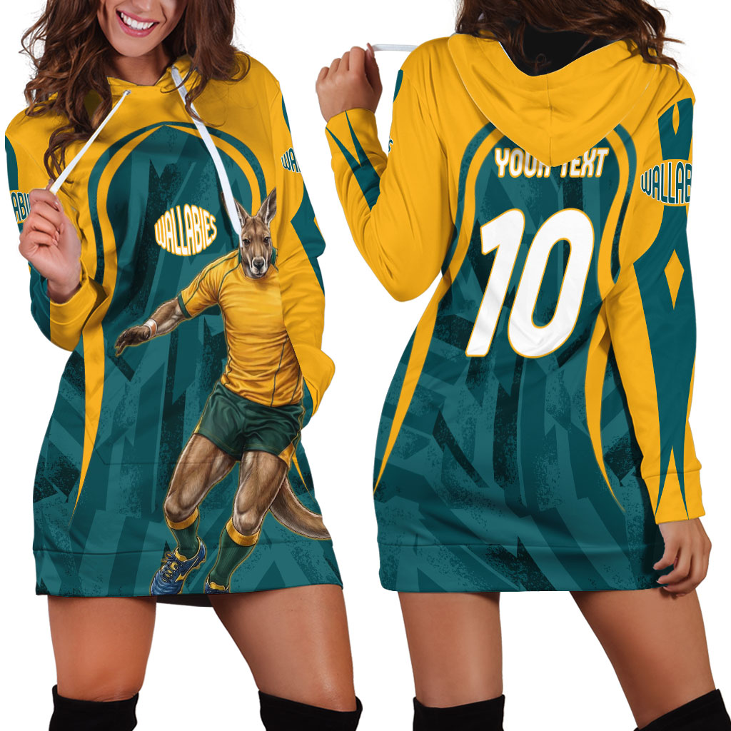 Personalized Wallabies Rugby Hoodie Dress Australian Wallaby Kangaroo Team Graphic