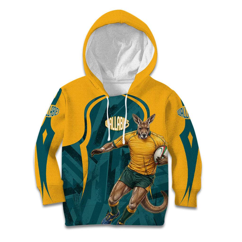 Personalized Wallabies Rugby Kid Hoodie Australian Wallaby Kangaroo Team Graphic