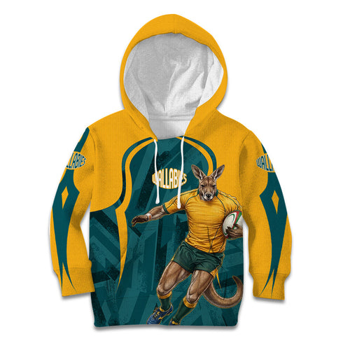 Personalized Wallabies Rugby Kid Hoodie Australian Wallaby Kangaroo Team Graphic