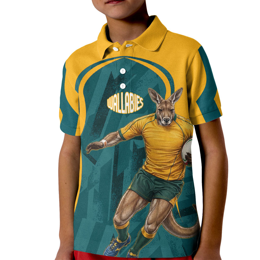 Personalized Wallabies Rugby Kid Polo Shirt Australian Wallaby Kangaroo Team Graphic