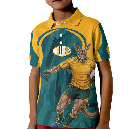 Personalized Wallabies Rugby Kid Polo Shirt Australian Wallaby Kangaroo Team Graphic