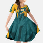 Personalized Wallabies Rugby Kid Short Sleeve Dress Australian Wallaby Kangaroo Team Graphic