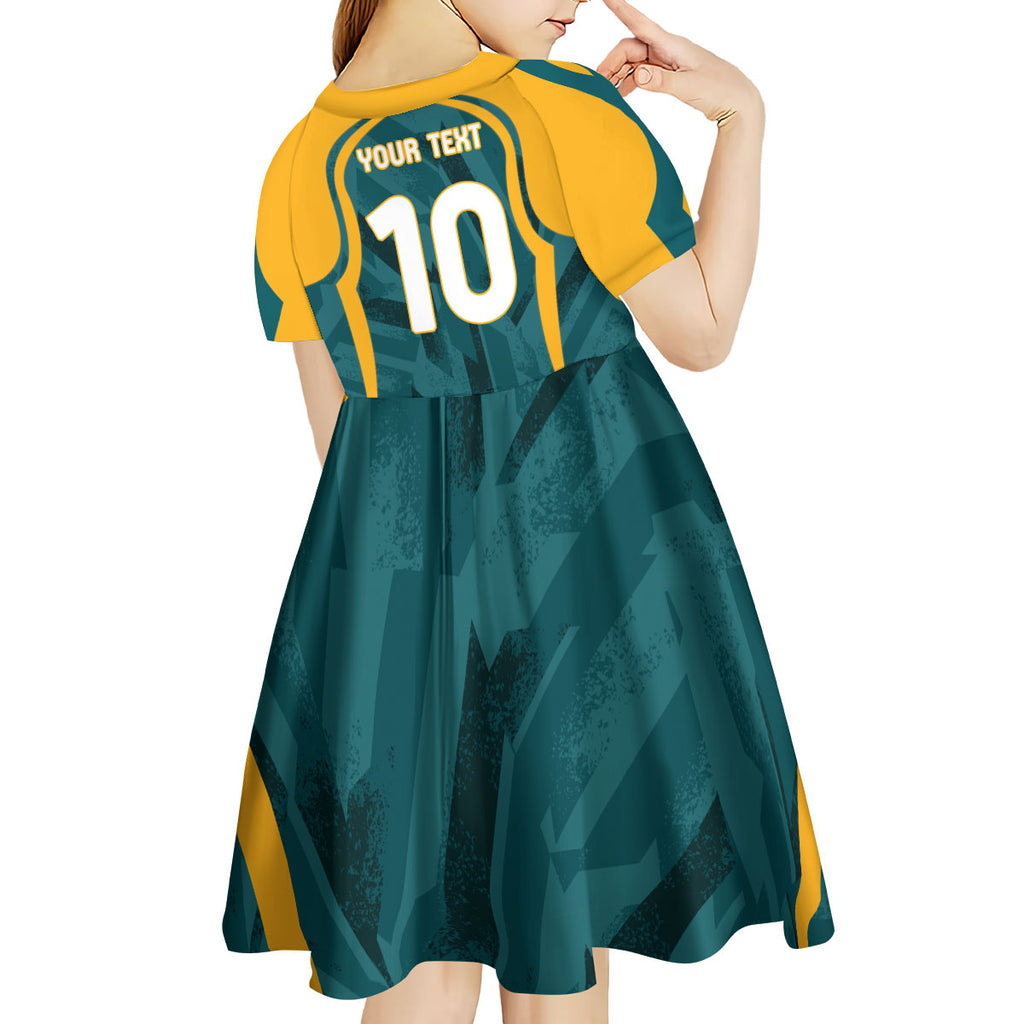 Personalized Wallabies Rugby Kid Short Sleeve Dress Australian Wallaby Kangaroo Team Graphic