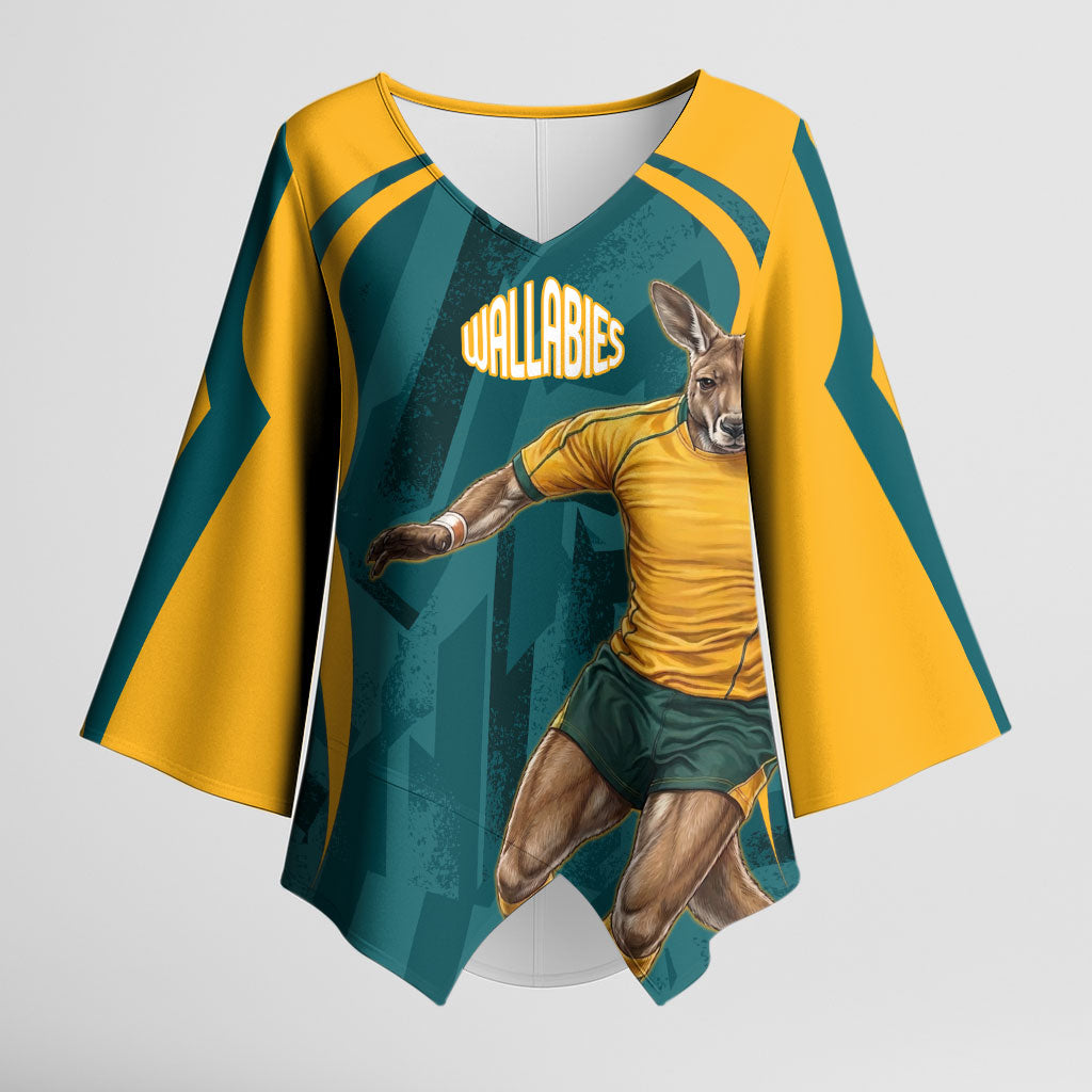 Personalized Wallabies Rugby Kimono Sleeve Blouse Australian Wallaby Kangaroo Team Graphic