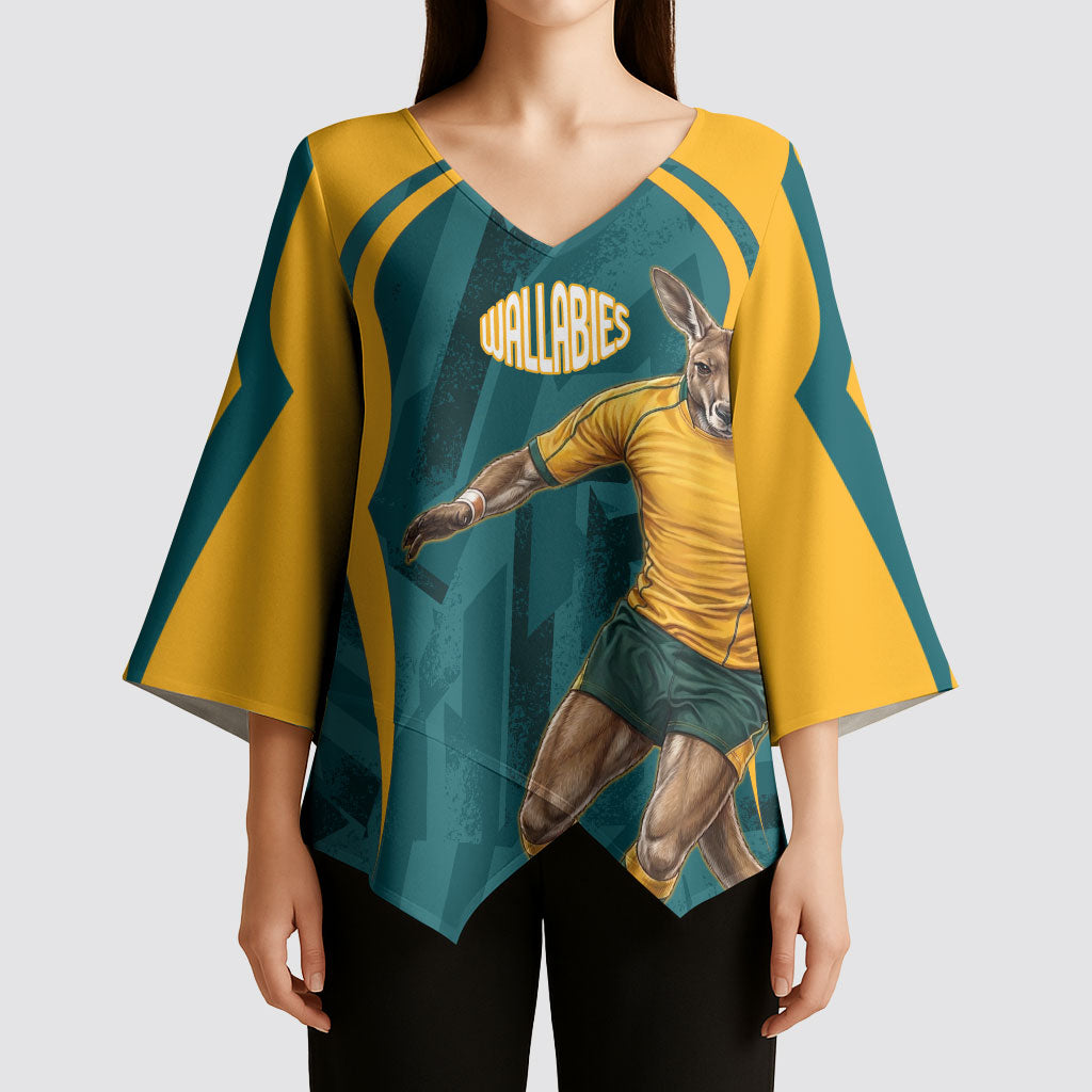 Personalized Wallabies Rugby Kimono Sleeve Blouse Australian Wallaby Kangaroo Team Graphic