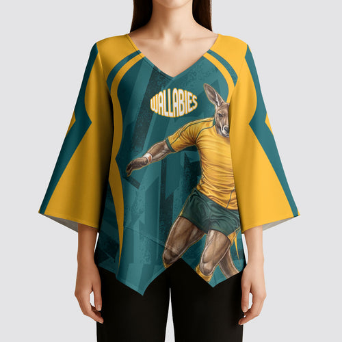 Personalized Wallabies Rugby Kimono Sleeve Blouse Australian Wallaby Kangaroo Team Graphic