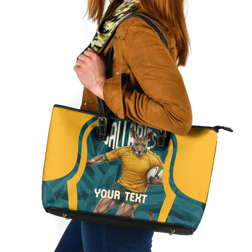 Personalized Wallabies Rugby Leather Tote Bag Australian Wallaby Kangaroo Team Graphic