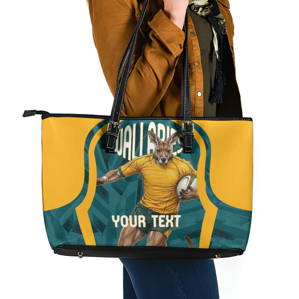 Personalized Wallabies Rugby Leather Tote Bag Australian Wallaby Kangaroo Team Graphic