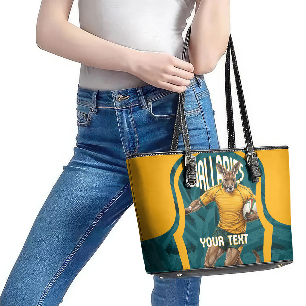 Personalized Wallabies Rugby Leather Tote Bag Australian Wallaby Kangaroo Team Graphic