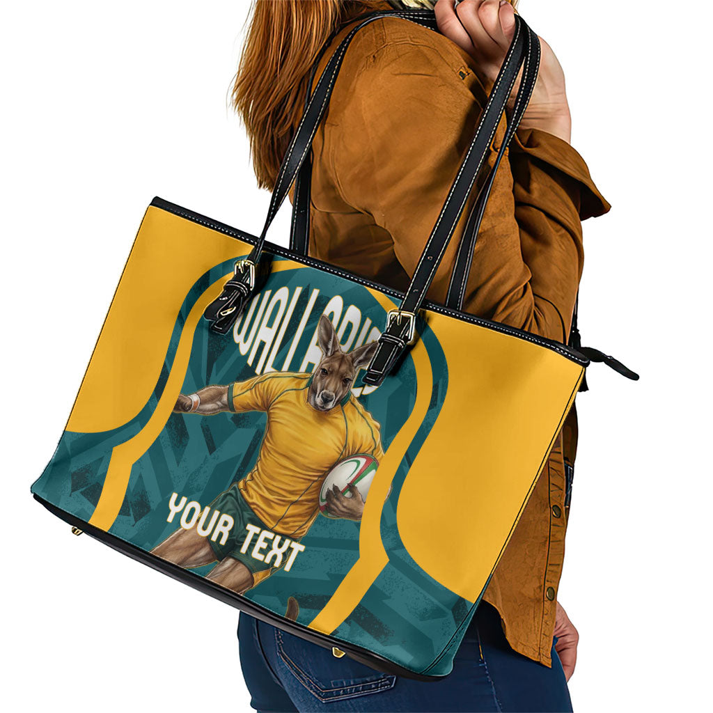 Personalized Wallabies Rugby Leather Tote Bag Australian Wallaby Kangaroo Team Graphic