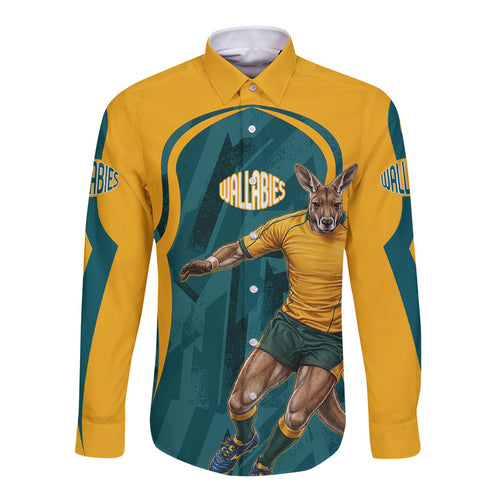 Personalized Wallabies Rugby Long Sleeve Button Shirt Australian Wallaby Kangaroo Team Graphic