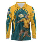 Personalized Wallabies Rugby Long Sleeve Polo Shirt Australian Wallaby Kangaroo Team Graphic