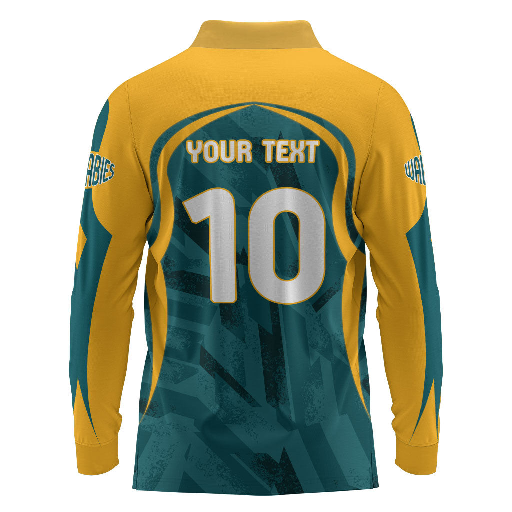 Personalized Wallabies Rugby Long Sleeve Polo Shirt Australian Wallaby Kangaroo Team Graphic