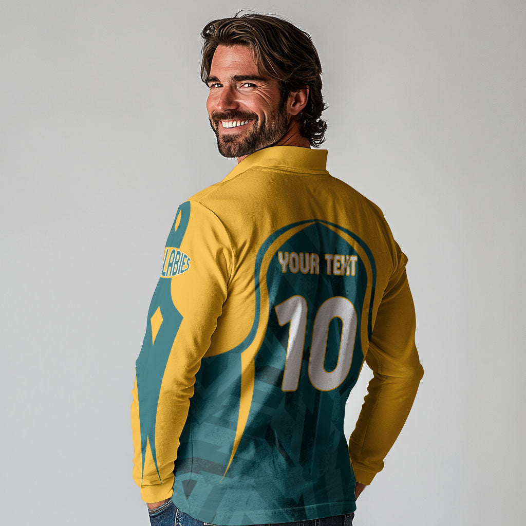 Personalized Wallabies Rugby Long Sleeve Polo Shirt Australian Wallaby Kangaroo Team Graphic