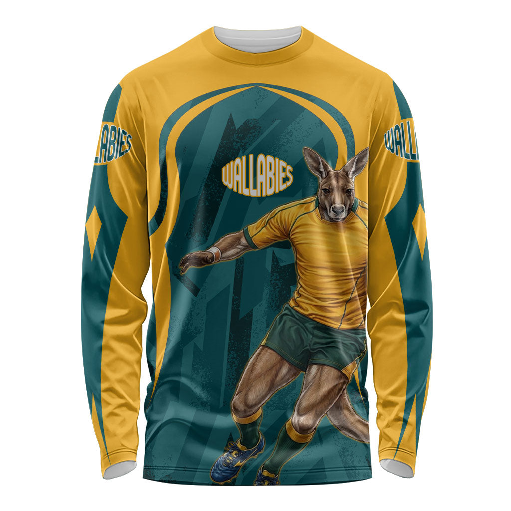 Personalized Wallabies Rugby Long Sleeve Shirt Australian Wallaby Kangaroo Team Graphic