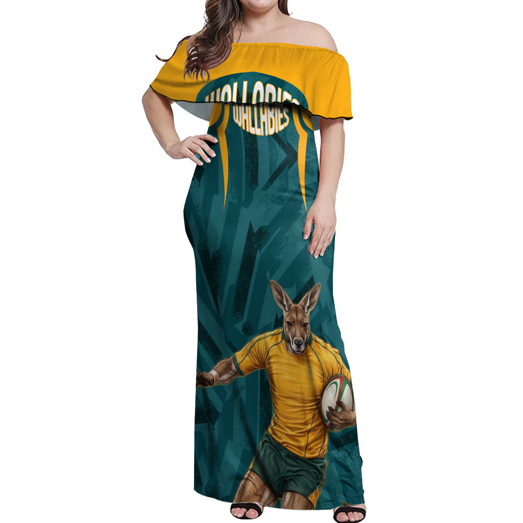 Personalized Wallabies Rugby Off Shoulder Maxi Dress Australian Wallaby Kangaroo Team Graphic