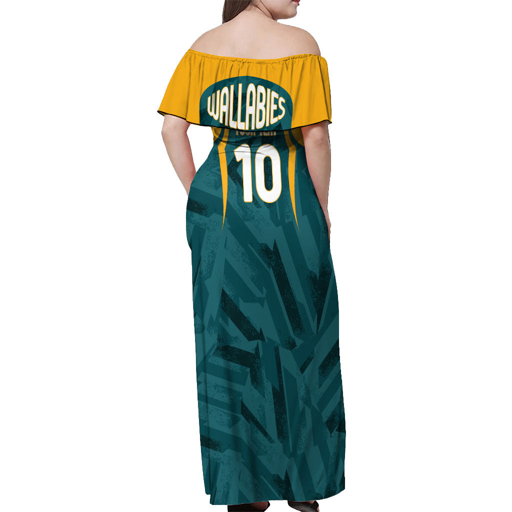 Personalized Wallabies Rugby Off Shoulder Maxi Dress Australian Wallaby Kangaroo Team Graphic