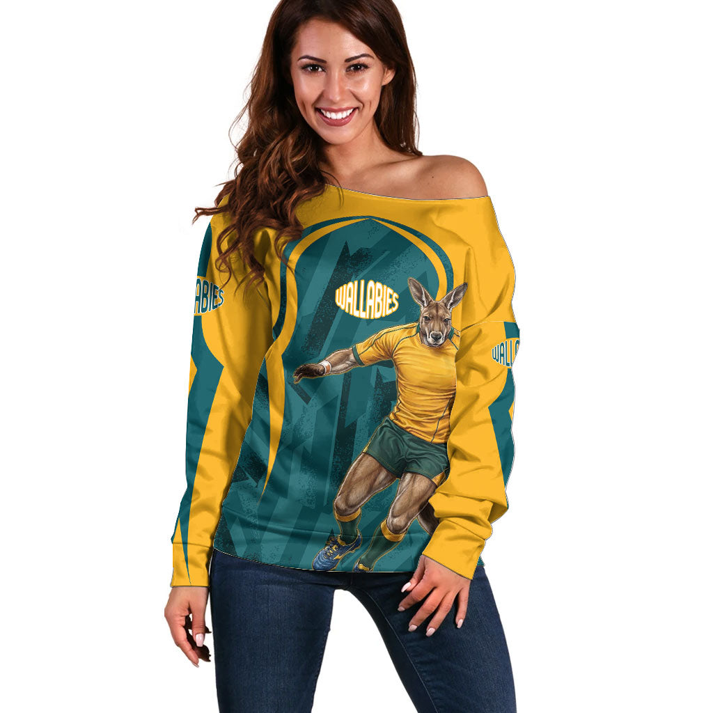 Personalized Wallabies Rugby Off Shoulder Sweater Australian Wallaby Kangaroo Team Graphic