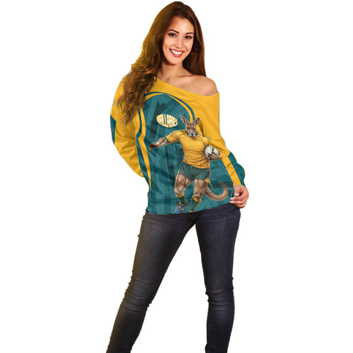 Personalized Wallabies Rugby Off Shoulder Sweater Australian Wallaby Kangaroo Team Graphic