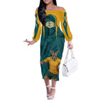 Personalized Wallabies Rugby Off The Shoulder Long Sleeve Dress Australian Wallaby Kangaroo Team Graphic