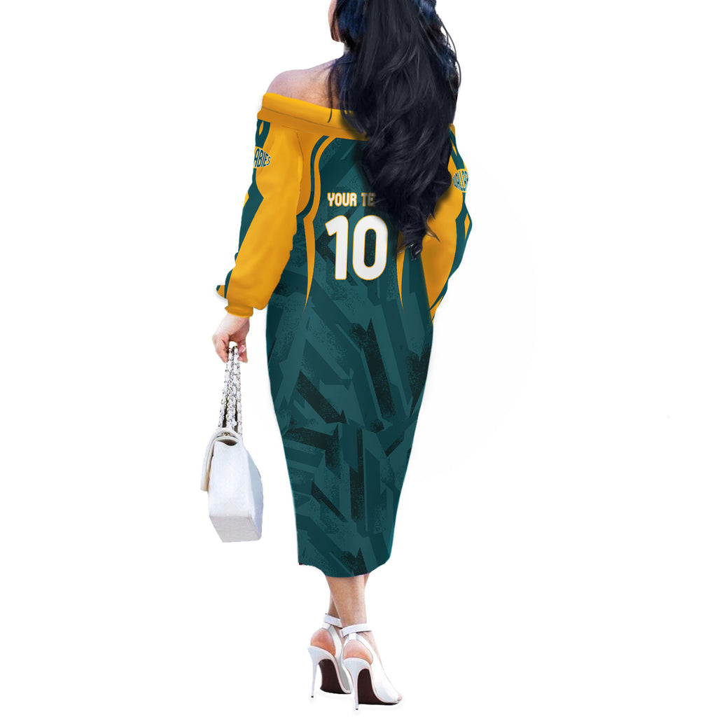 Personalized Wallabies Rugby Off The Shoulder Long Sleeve Dress Australian Wallaby Kangaroo Team Graphic